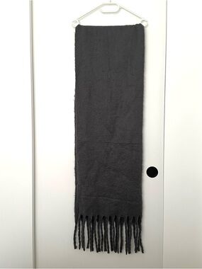 Cashmere Blend Cozy Dark Gray Fringe Scarf